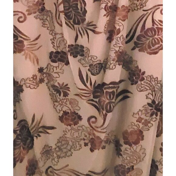 She + Sky Tan with Brown Floral Sheer Long Sleeve Short Lined Shift Dress Medium - Picture 5 of 9